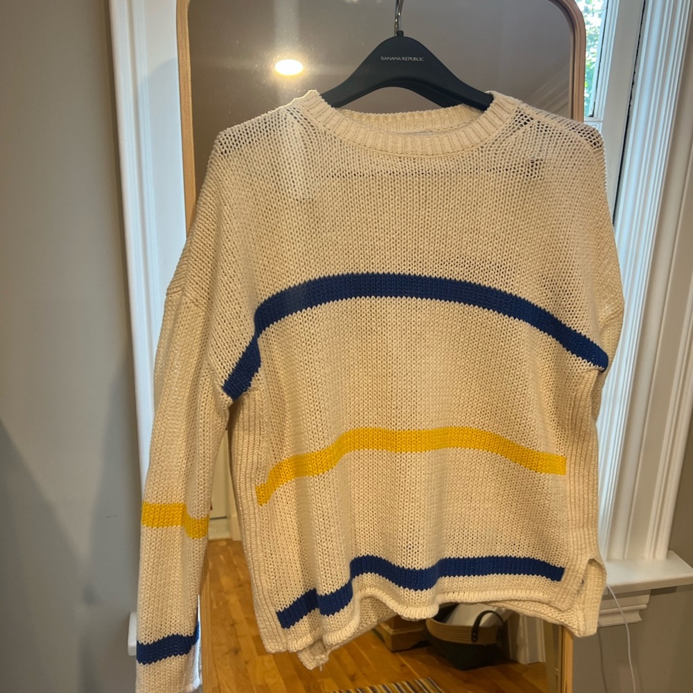 Women's Cotton Sweater with Blue and Yellow Stripes